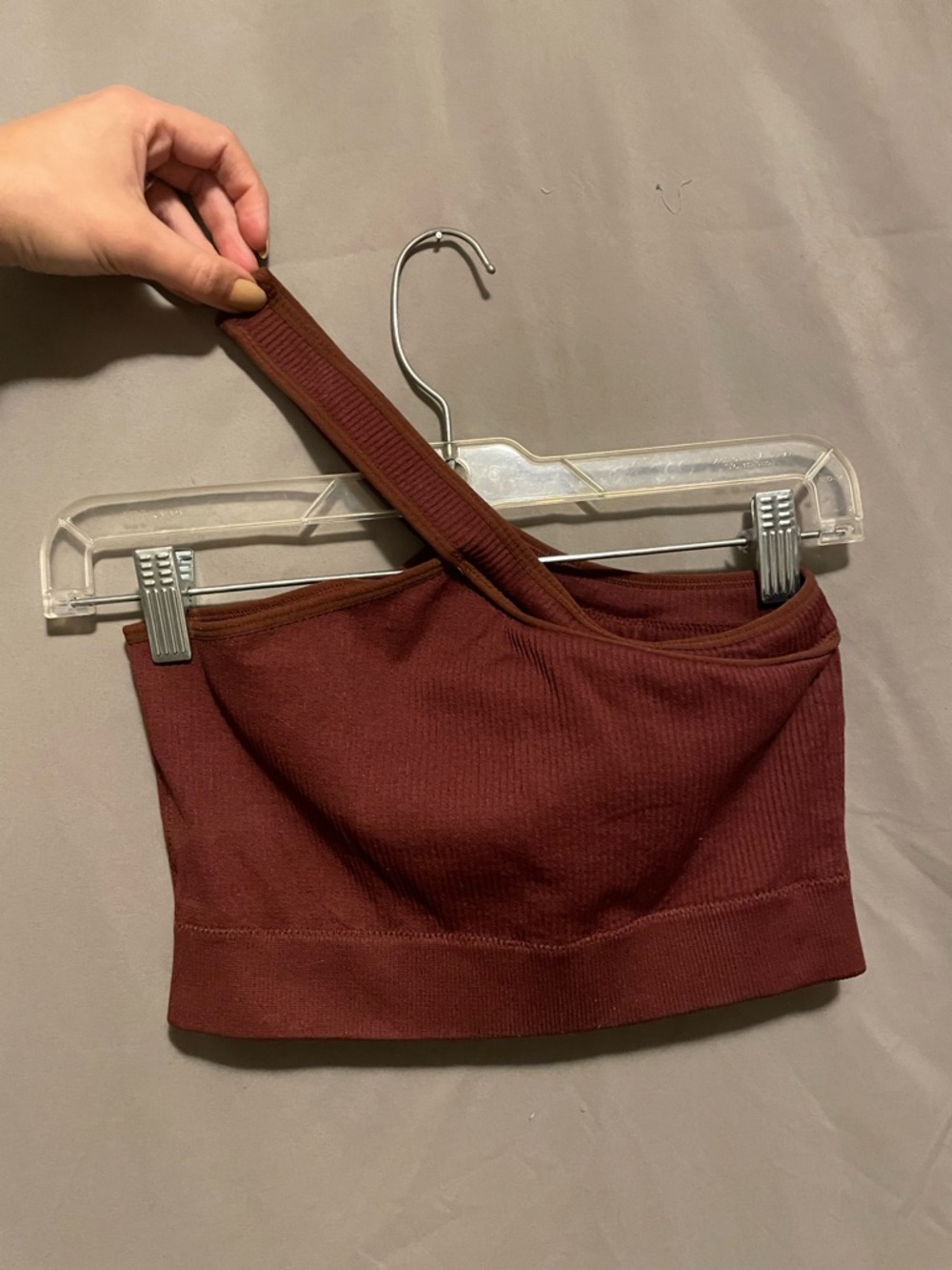 One-Shoulder Ribbed Tube Top - Brick Red - Picture 5 of 6